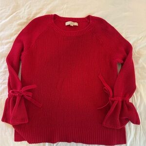 LOFT Red Sweater with Bow Accents